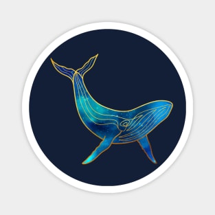 Watercolor Whale Gold and Blue Magnet